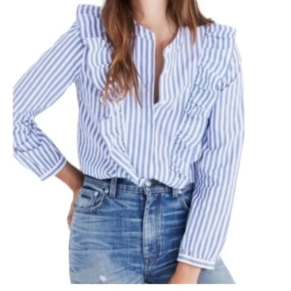 Madewell Whitney ruffled blouse shirt size S cotton stripped